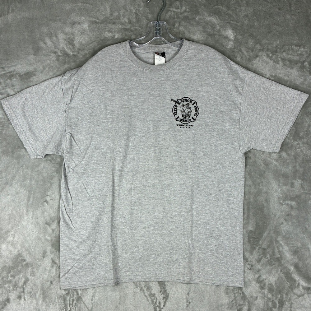 VTG Hanes Beefy-T Mens XL Gray Firefighter Truck Co LCE T-Shirt Short Sleeve